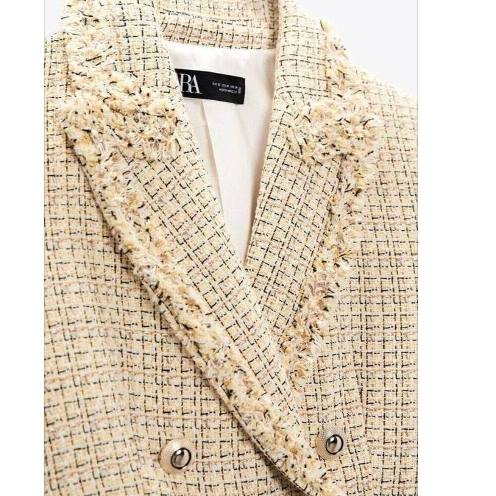 Zara Tweed Double-Breasted Jacket with Fringe, Size Medium NEW WITH TAG! - Picture 9 of 12